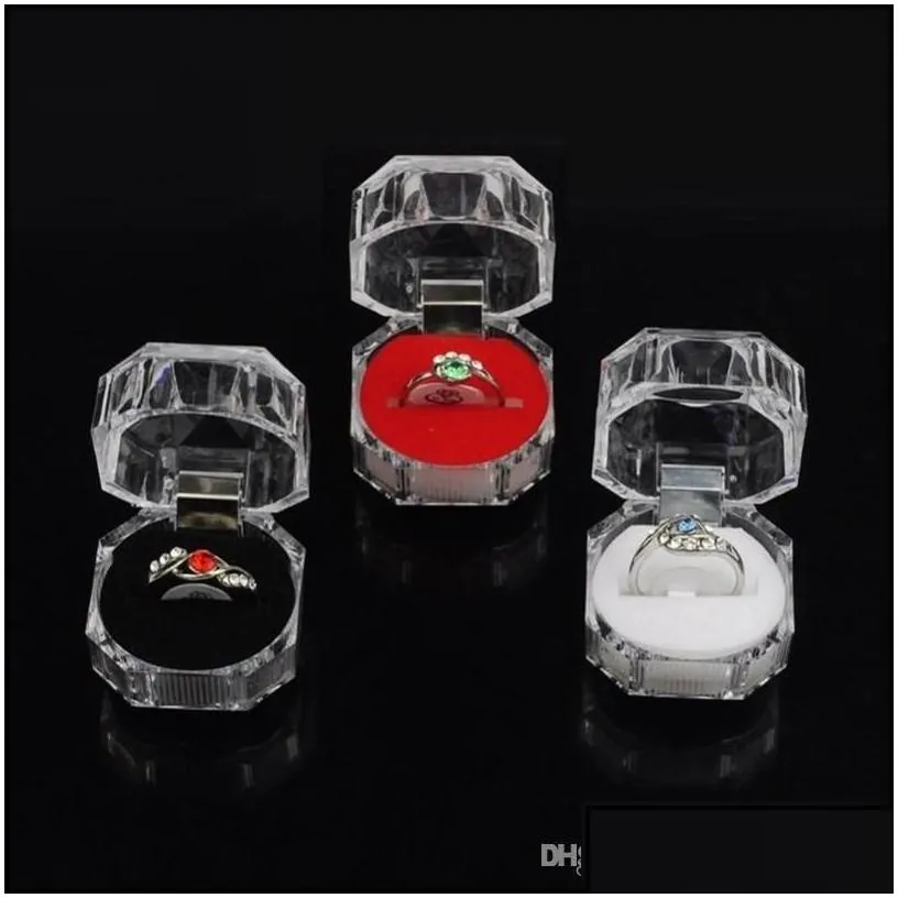 Jewelry Boxes Acrylic Crystal Clear Ring Box Transparent Black White Red Stud Earring Jewelry Case Gift Boxes Packaging Drop Deliver