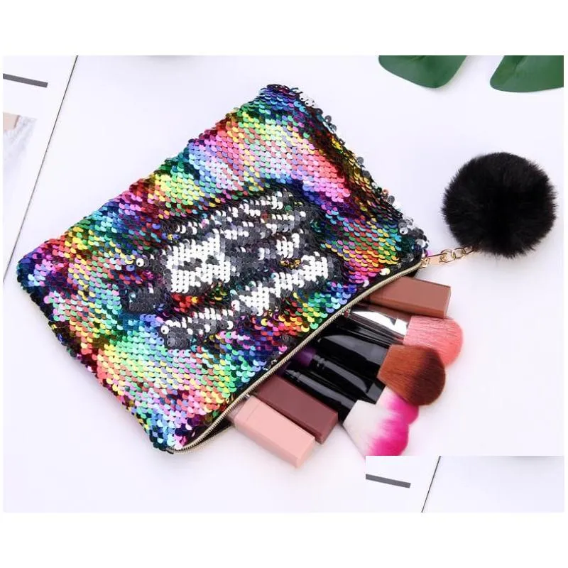 storage bags 21cmx16cm sequins mermaid glitter makeup fashion handbag lady cosmetic bag evening clutch pouch sn2263 drop delivery ho dh0g9
