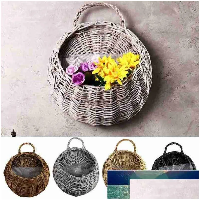 Other Home Storage Organization Garden Wall-Mounted Flower Basket Large Size Handmade Rattan Flowerpot Rustic Birds Nest Pot Wicker Dhjrs