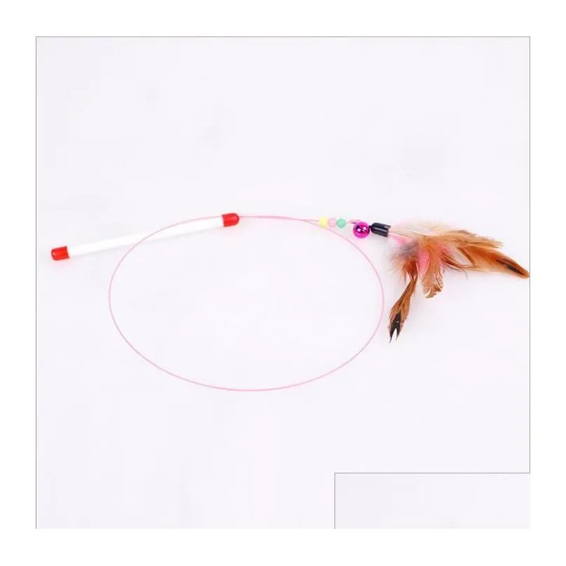 Cat Toys Pet Toy Cute Design Plastic Steel Wire Feather Teaser Wand For Cats Interactive Products 90Cm Drop Delivery Home Garden Supp Otidp