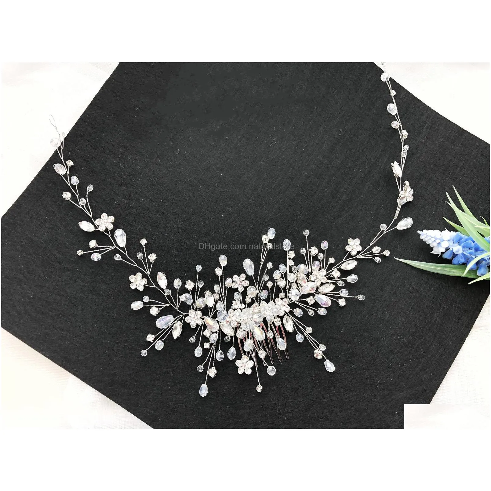 wedding hair jewelry vintage rose gold silver accessories bridal headwear shiny crystal comb elegant banquet for women 230202