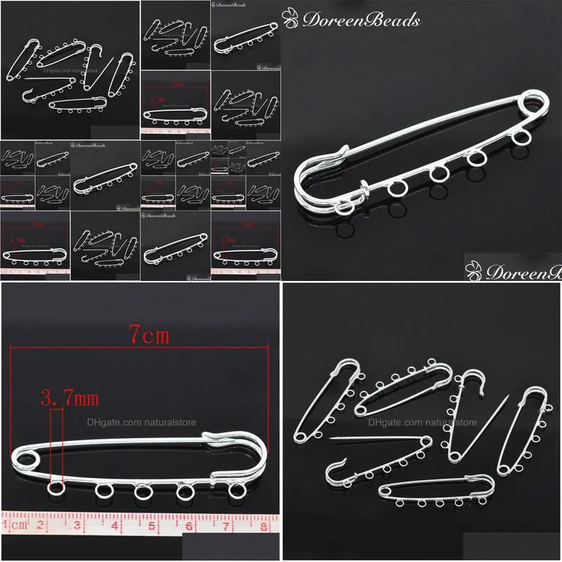 doreenbeads zinc alloy pins safety brooches silver color 5 holes fastening sewing diy cloth dress jewelry findings 7x2cm20pcs 220810