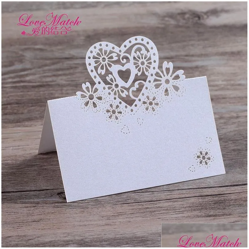 Greeting Cards 40Pcs Laser Cut Love Table Name Place Card Wedding Decoration Party Favors Pearl Paper Supplies1 Drop Delivery Home G Otbuq