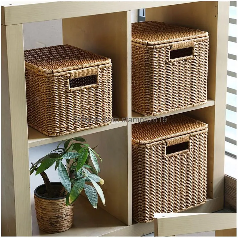 storage baskets woven basket with lid plus size sundries storage basket dustproof organizer box large storage bins cabinet wardrobe organizer