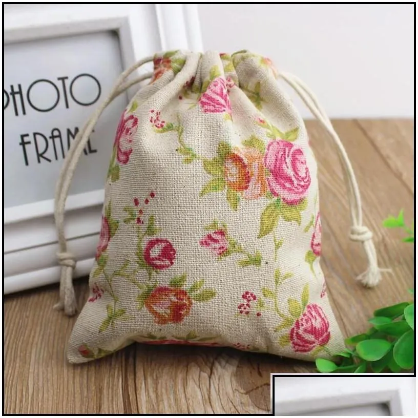 Jewelry Pouches Bags Rose Linen Gift Bags 8X10Cm 9X12Cm 10X15Cm Pack Of 50 Birthday Party Wedding Makeup Jewelry Dstring Pouch Drop