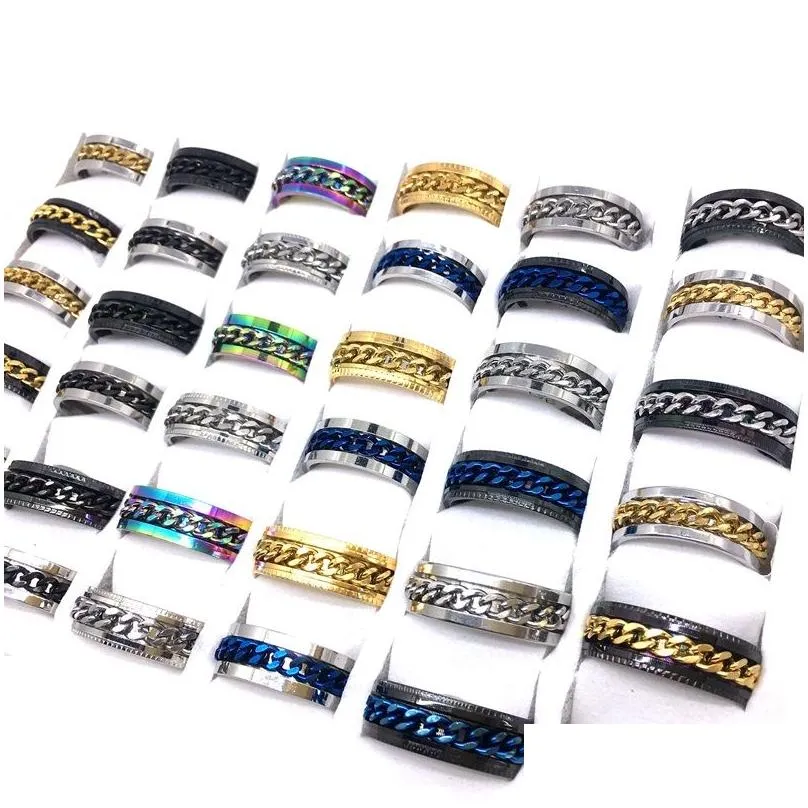 wholesale 100pcs mens womens band rings fashion stainless steel chain spinner mix colors variety of styles jewelry