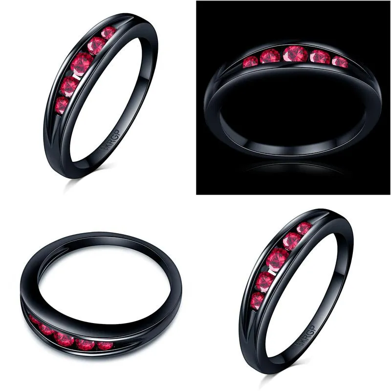 2021 never fading black gold filled finger rings light red clear diamond women wedding tail ring forever love