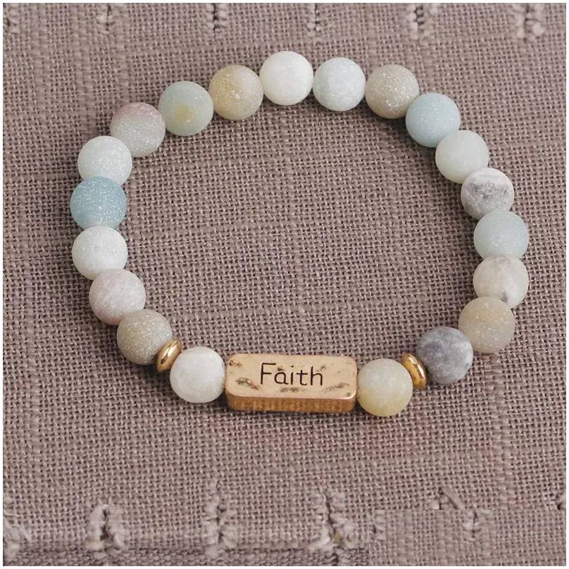 hammered bar bracelet engraved faith bracelets inspirational handmade beaded gemstone bracelet white marble unisex stretch bracelet