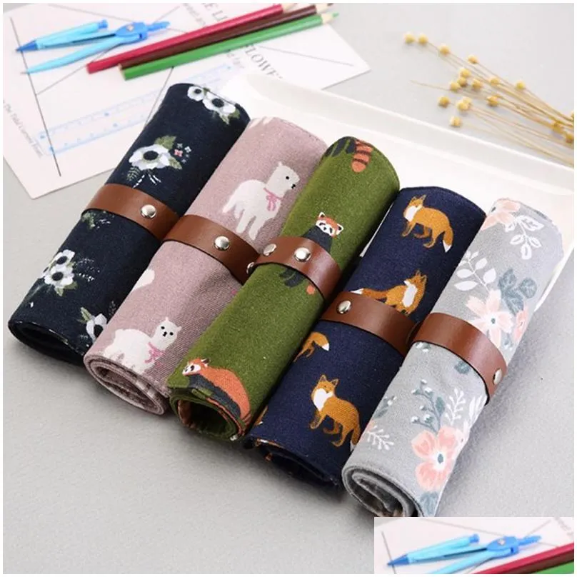 wholesale creative straps roller blinds pen curtains multifunctional makeup brush storage bags student office stationery pencil case1