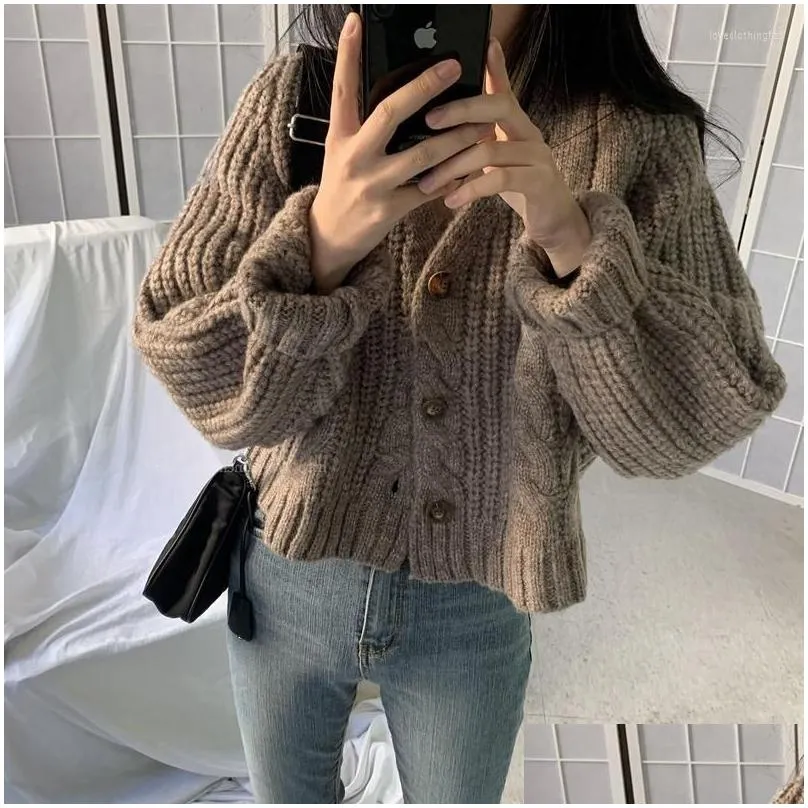 womens knits cropped cardigans women loose v-neck fall chic youth sweater knitwear korean version elegant tender harajuku all-match