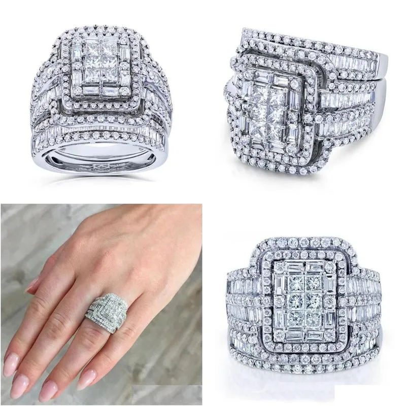 Ring Engagement Rings For Women Charm Female White Crystal Stone Set Luxury Big Silver Color For Vintage Bridal Square