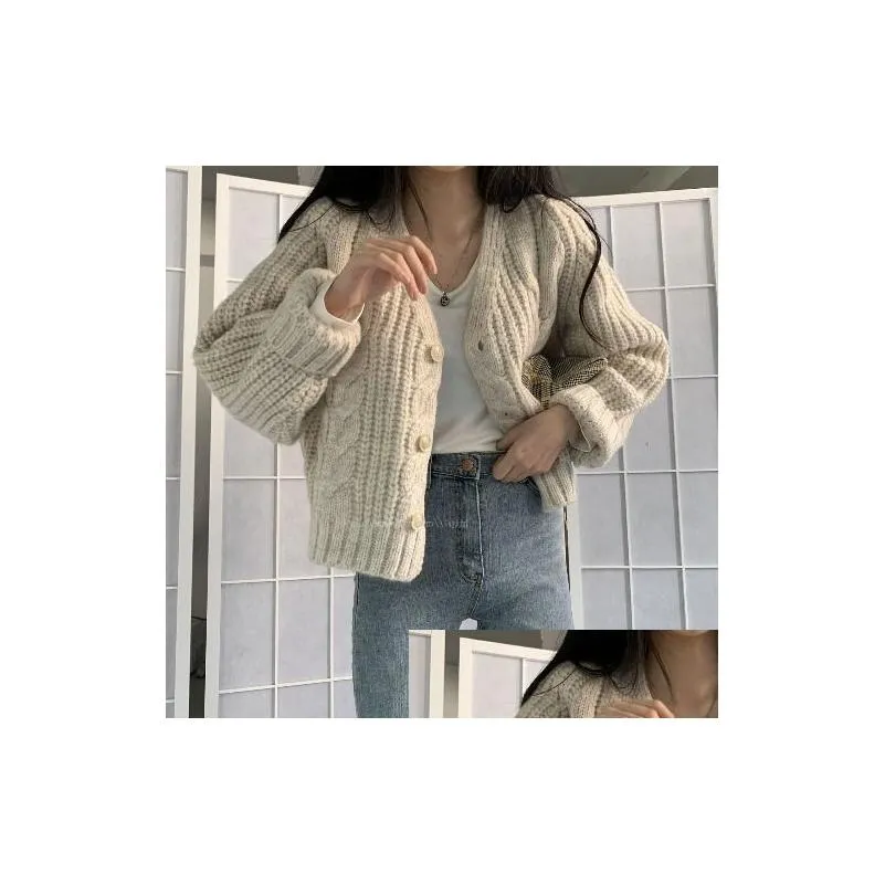 womens knits cropped cardigans women loose v-neck fall chic youth sweater knitwear korean version elegant tender harajuku all-match