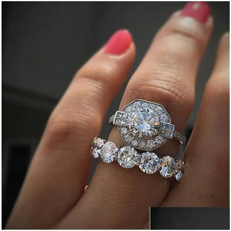 bling aaaaa zircon finger ring sets party wedding band rings for women men engagement jewelry couple birthday gift