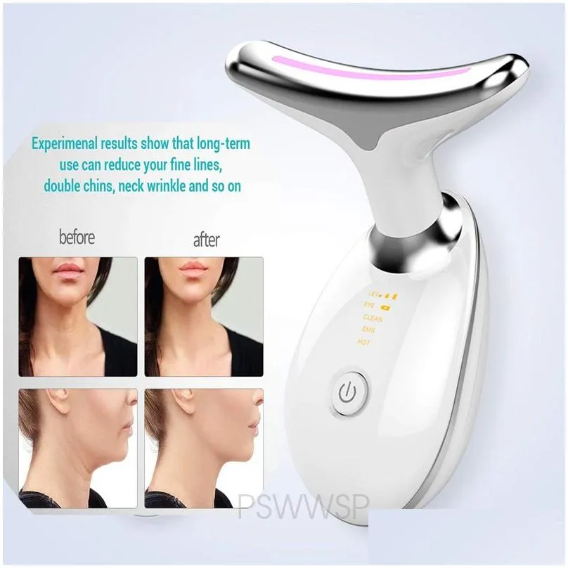 Face Massager Neck Face Beauty Device 3 Color LED Pon Therapy Skin Tighten Reduce Double Chin Anti Wrinkle Neck Lift Skin Care Tools