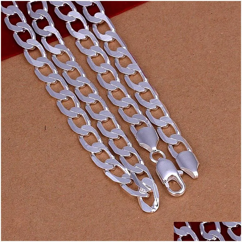 Wholesale 12mm Width 925 Silver Necklace 18`` - 30`` Customize Length Mens High Quality Curb Cuban Link Chain Fashion Hip Hop Style for Men`s Jewerly