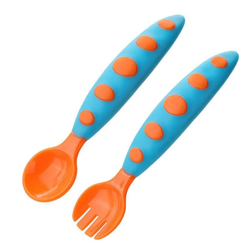 Mother and Baby Feeding Cherry 001# Children`s Silicone Spoon Eating Fork Feeding Tableware Set Supplementary Food Training Wholesale