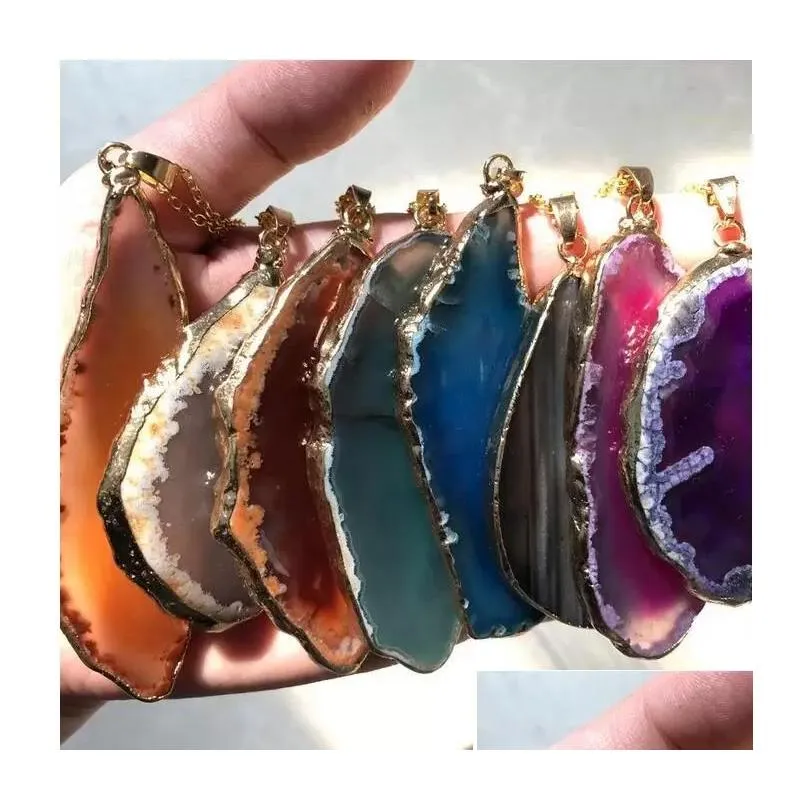 pendant necklace onyx charms pendants multicolor slice irregular natural agat crystal stone quartz pendant diy fit necklaces