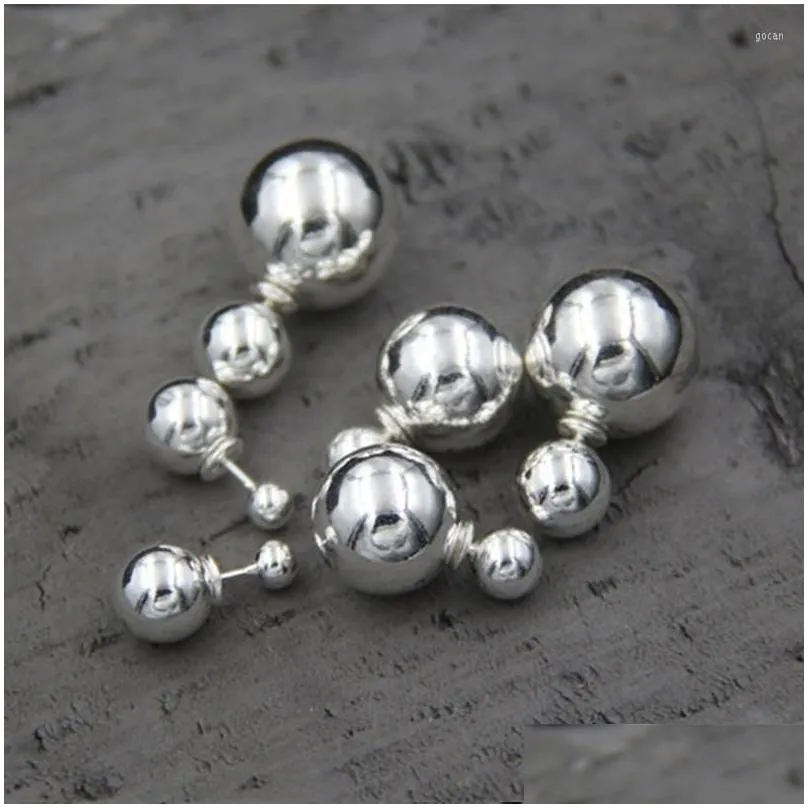 stud earrings 925 sterling silver trendy jewelry double balls for women fashion gift 8mm 12mm 14mm tyc173