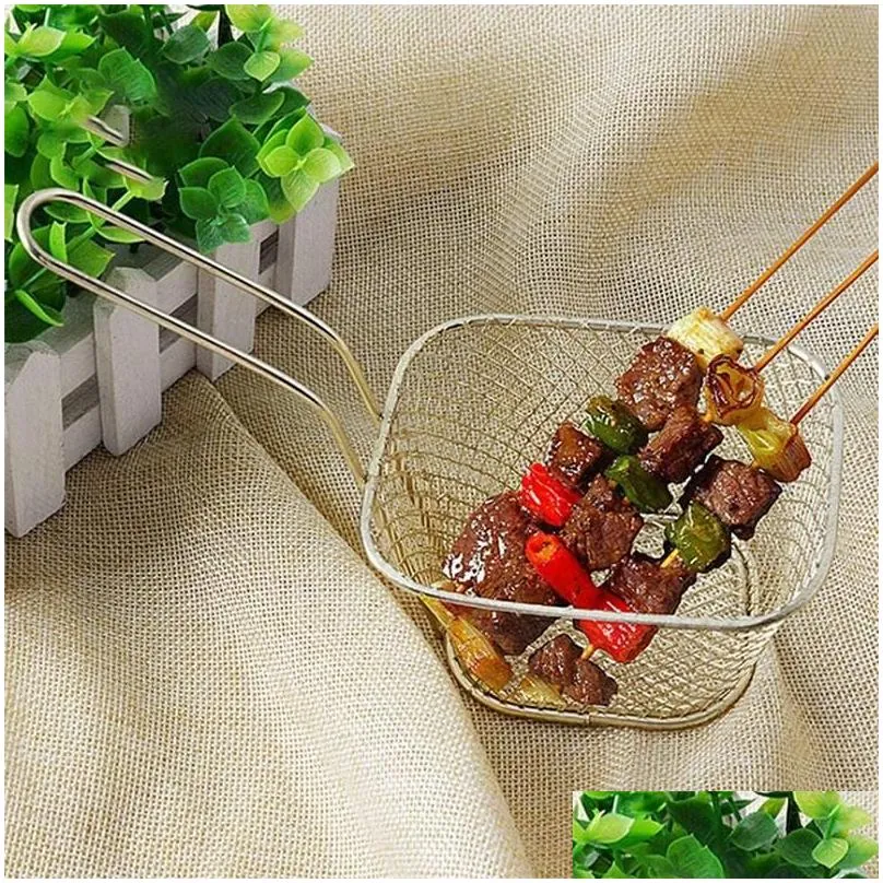 Storage Baskets Mini Strainer Basket For Chips/Onion Rings Square Stainless Steel Chip Fryer Frying Accessories Drop Delivery Home G Otzjg