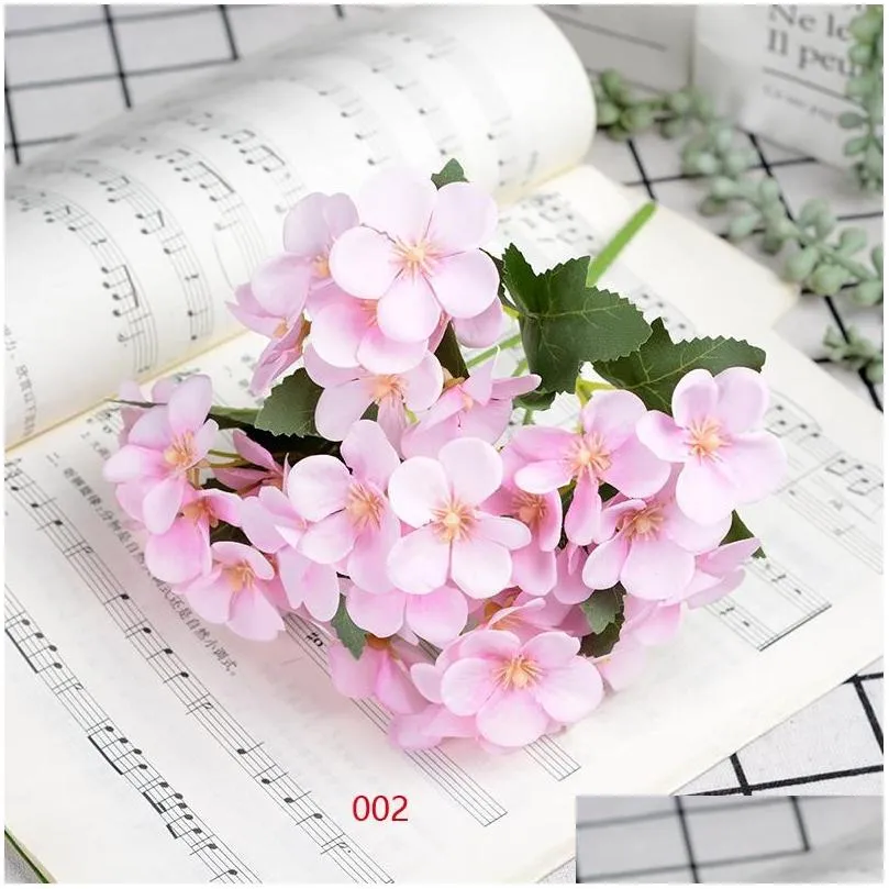 Decorative Flowers Wreaths 1Pcs 5 Forks Pink Silk Begonia Artificial Home Decoration Wedding Fake Flower Long 25Cm1 Drop Delivery G Otdnt