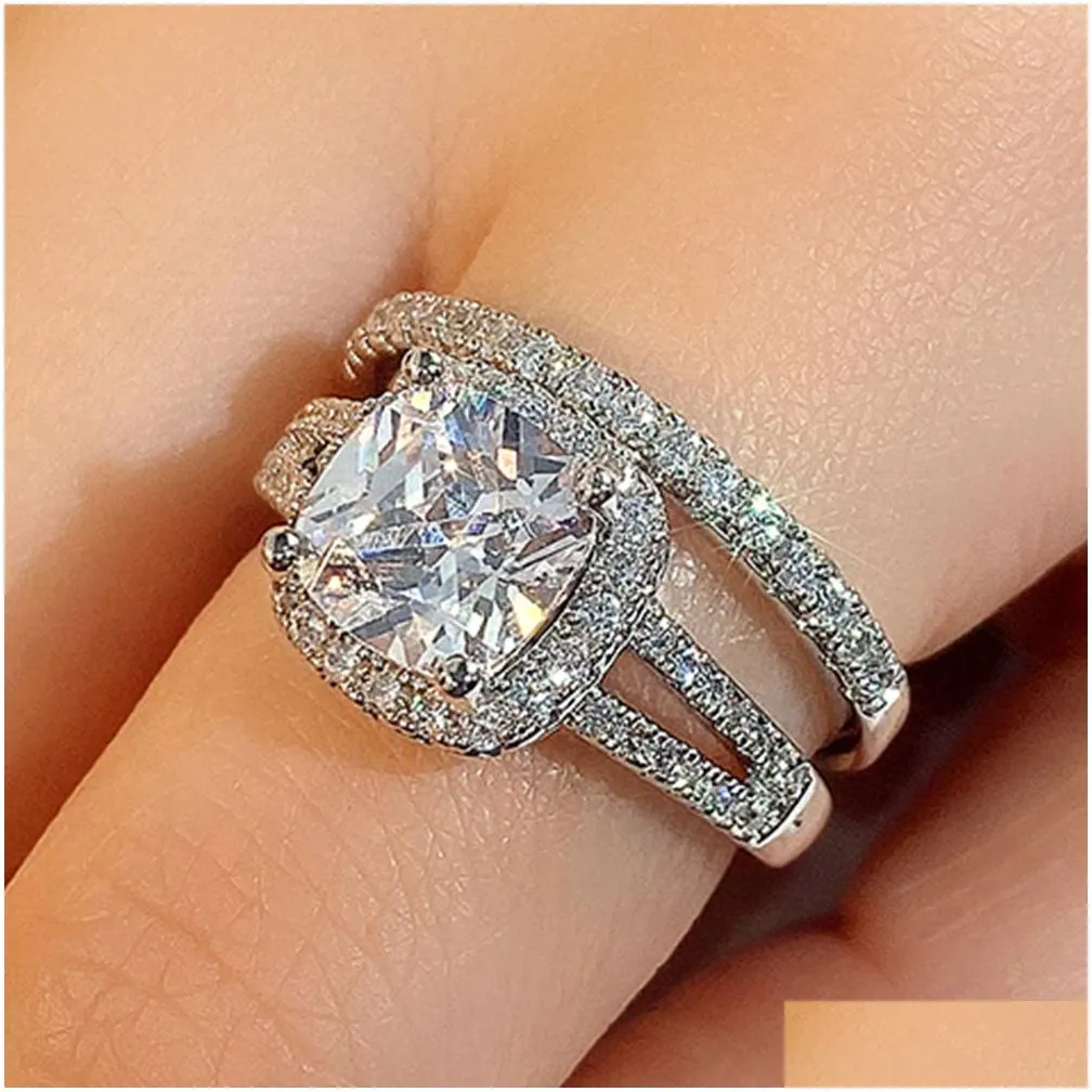 bling aaaaa zircon finger ring sets party wedding band rings for women men engagement jewelry couple birthday gift