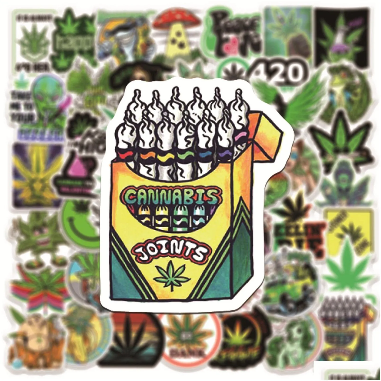Weed Stickers 50pcs Waterproof Vinyl graffiti for Luggage Laptop Skateboard Motorcycle Bicycle Stickers