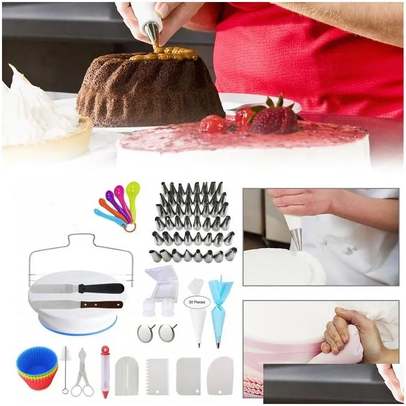 108 piece cake decorating supplies turntable piping tip nozzle pastry bag set diy cake baking tool1