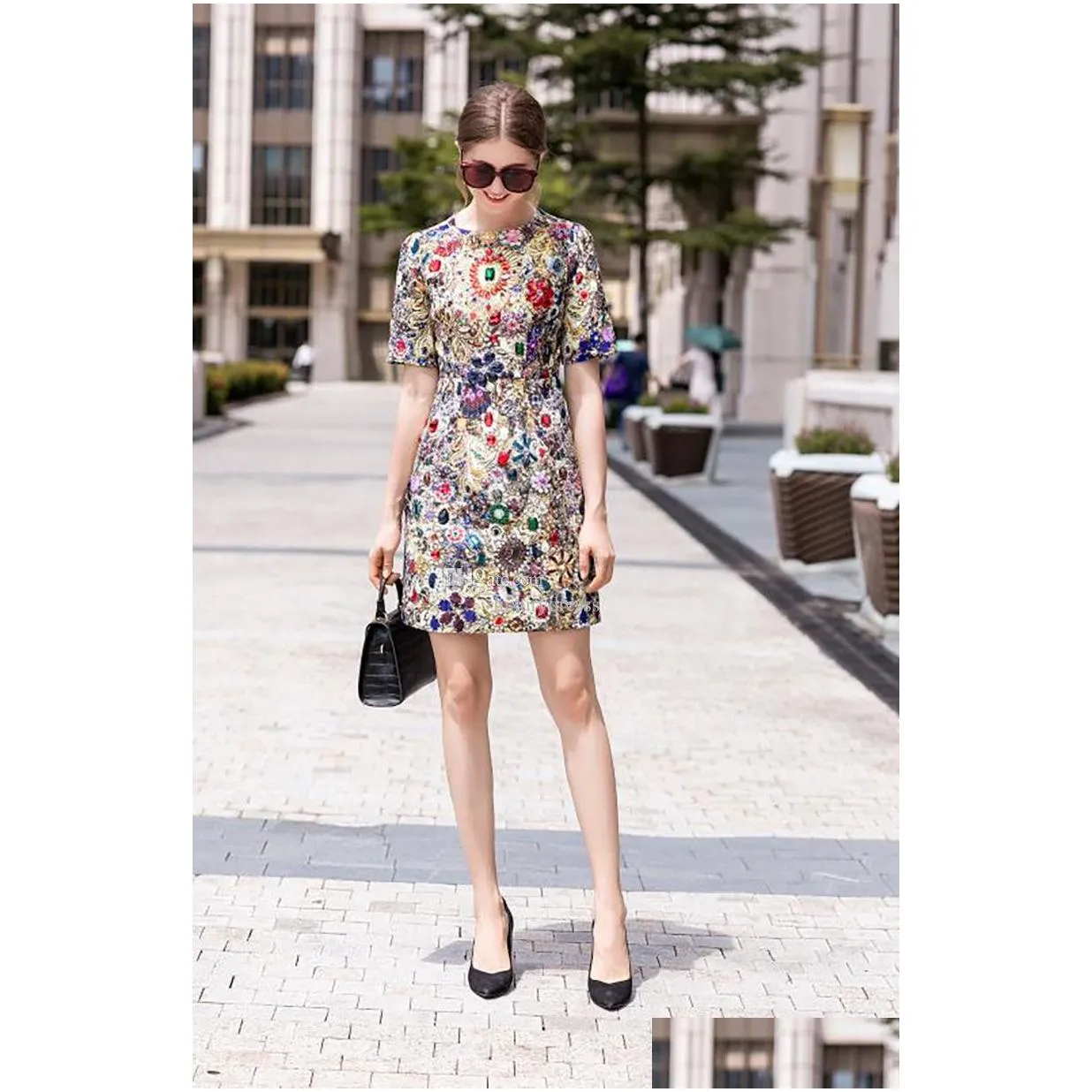 dresses round neck nail bead loose short sleeve slim european american spring and summer casual dress evening dress s m l xl xxl xxxl xxxxl