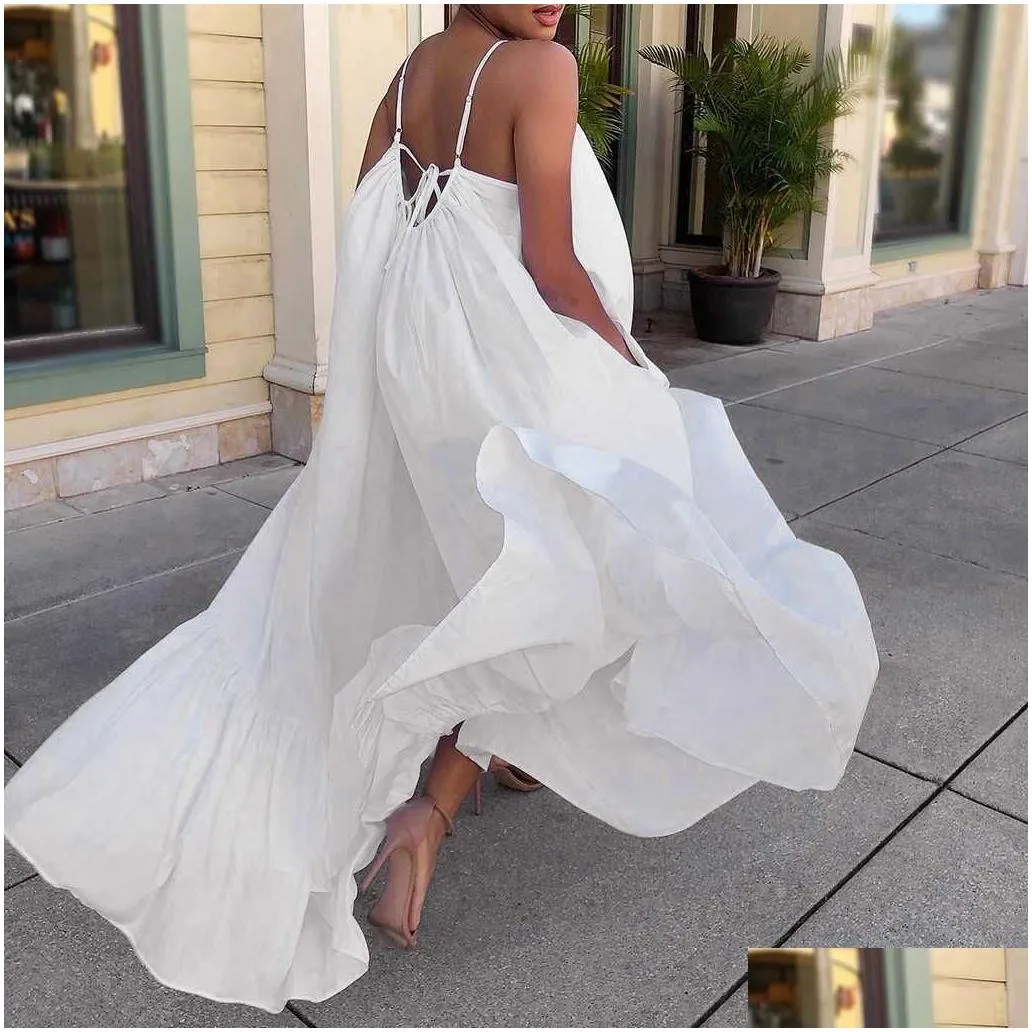 2020 celmia summer dress women sexy short sleeve ruffled maxi long dress casual loose solid pleated beach vestido robe plus size x0629