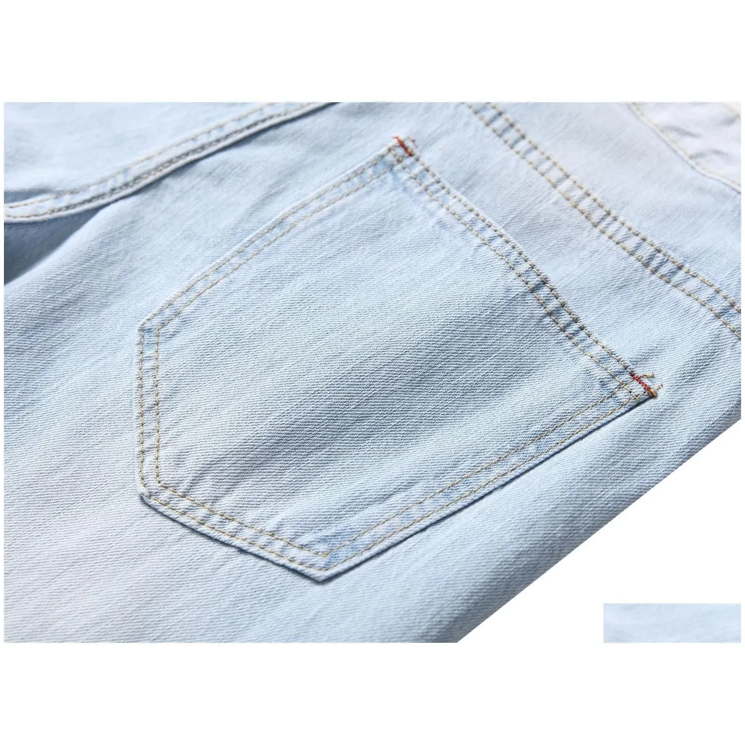 mens jeans mens light color slim fit hole high street blue non-elastic casual fashion urban stretwear drop delivery apparel clothing