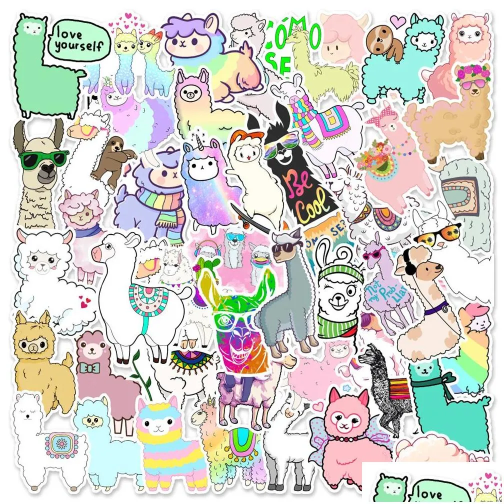  sexy 50pcs cute animals alpaca graffiti stickers laptop fridge luggage bicycle skateboard computer waterproof decal stickers kids