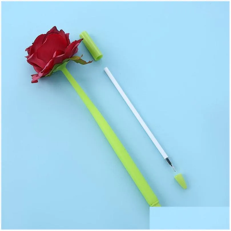 Gel Pens Wholesale 32Pcs/Lot Plastic Cloth Red Rose Flower Pen Creative Stationery Soft Water Ink Sign Wedding Girls Birthday Party Otjgx