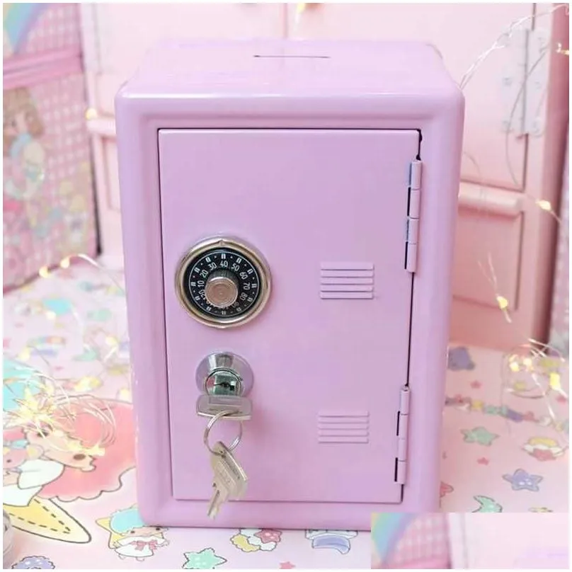 w g ins safe box pink decorative savings piggy bank metal iron mini dormitory storage cabinet money kawaii 210914
