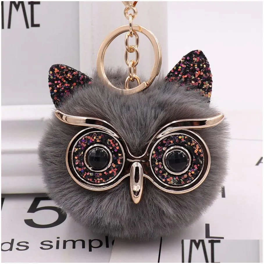 2022 party favor gree owl plush key-chain imitation rabbit fur ball bag pendant car pendant