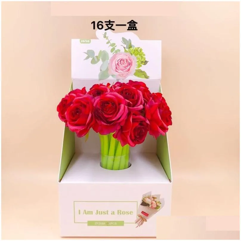 Gel Pens Wholesale 32Pcs/Lot Plastic Cloth Red Rose Flower Pen Creative Stationery Soft Water Ink Sign Wedding Girls Birthday Party Otjgx