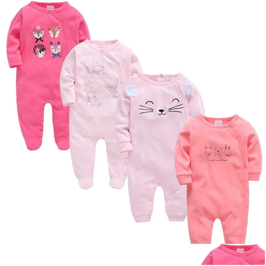 Kavkas 3 4 pcs/lot Baby Girl Rompers roupa de bebes Long Sleeve Summer Soft Cotton Boys Clothes Born Body Bebes Clothing 211023