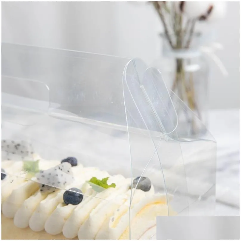 transparent cake roll packaging box with handle eco-friendly clear plastic cheese cake box baking swiss roll1
