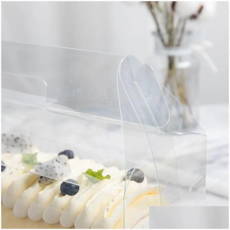 Gift Wrap Transparent Cake Roll Packaging Box With Handle Eco Friendly