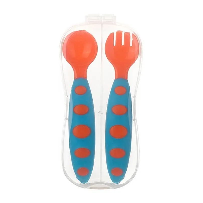 Mother and Baby Feeding Cherry 001# Children`s Silicone Spoon Eating Fork Feeding Tableware Set Supplementary Food Training Wholesale