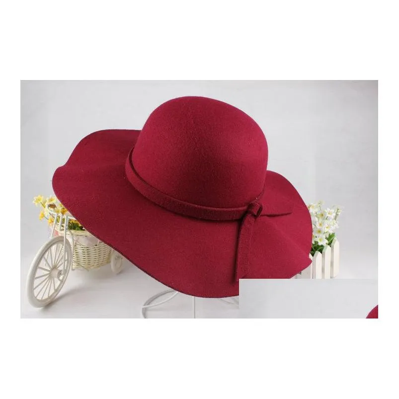 woolen felt hat for women large brim fedora 6pcs/lot 