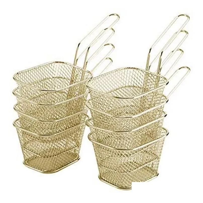 Storage Baskets Mini Strainer Basket For Chips/Onion Rings Square Stainless Steel Chip Fryer Frying Accessories Drop Delivery Home G Otzjg
