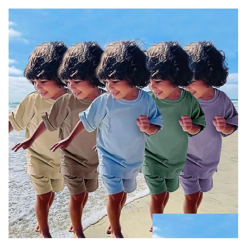 Summer Infant Kids Short Clothing Set For Girls Boys Clothes Blank Outfits Top Shorts 2pcs/set Toddler Suit M4272