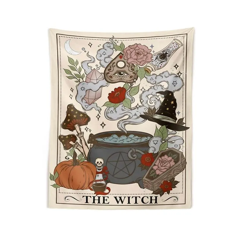 tapestries the witch tarot card tapestry wall hanging retro witchy boho cottage core home decor hippie mushroom carpet decoration