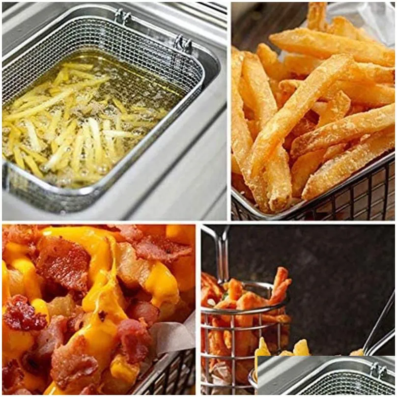 Storage Baskets Mini Strainer Basket For Chips/Onion Rings Square Stainless Steel Chip Fryer Frying Accessories Drop Delivery Home G Ot7B3