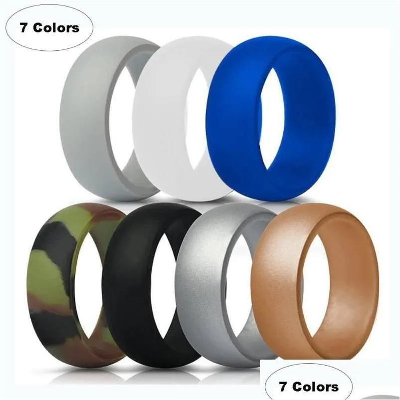 Wedding Rings 7 PCS Mens Classic Sports Silicone Ring Fashion Gym Engagement Couple Size 8 9 10 11 12 13 14 15 16