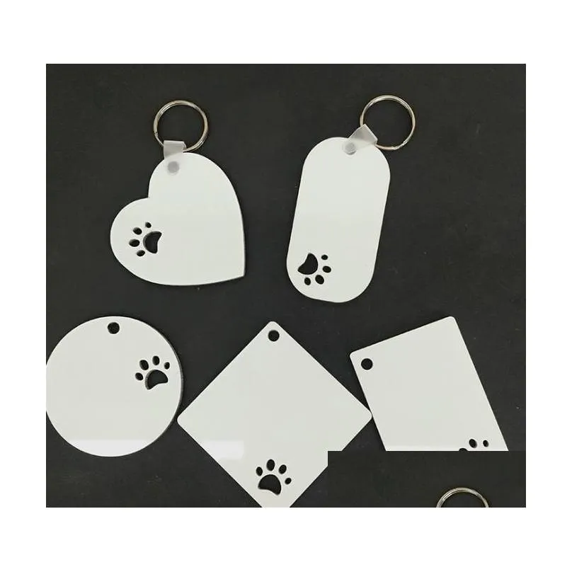 2021 NEW Puppy keychain sublimation MDF key ring paw print wooden key chain creative dog tag