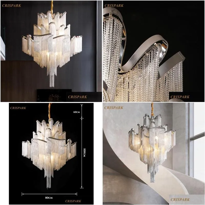 chandeliers modern aluminum chain chandelier lighting led italian tassel pedant hanging lamp art deco staircase porch light fixture