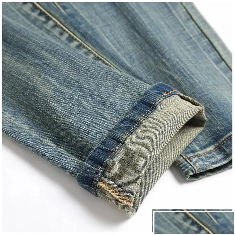 mens jeans retro blue men simple pockets stretch denim straight spring summer business casual trousers daily streetwear mens drop d