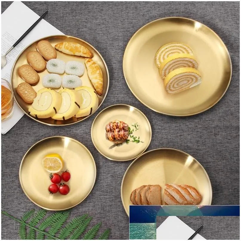 Flatware Sets Round Stainless Steel Tray Metal Storage Snack Fruit Cosmetics Jewelry Organizer European Dinner Plates Drop Delivery Dh0Ug