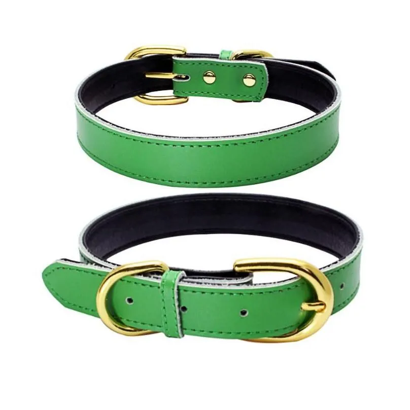 gold pin buckle dog collar adjustable fashion leathers collars neck dogs supplies accessories wholesale